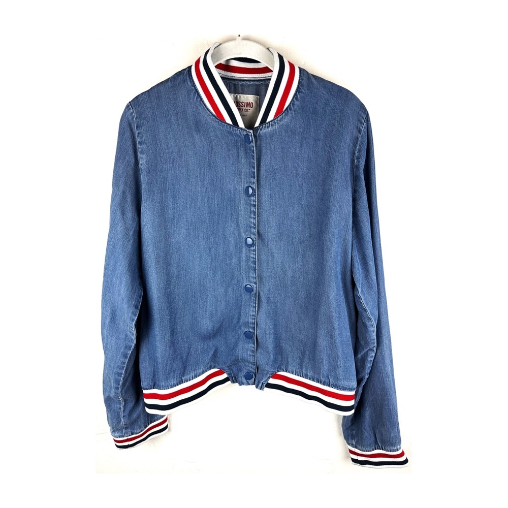 Massimo Supply Co Size L Women Chambray Denim Snap Pockets Bomber